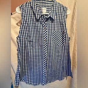 Guess Navy and White Gingham Sleeveless Blouse
